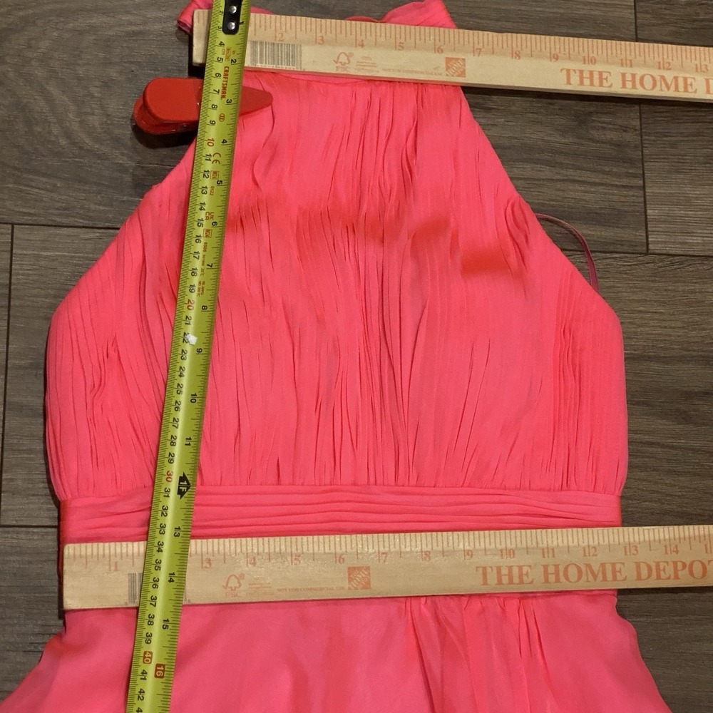 Mac Duggal Hot Pink High Neck Tiered Chiffon Halter Side Slit Gown Size 2 $258 - Picture 10 of 16